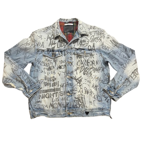 Guess Men's Graffiti Oversized Jean Jacket Size Small - Picture 1 of 14